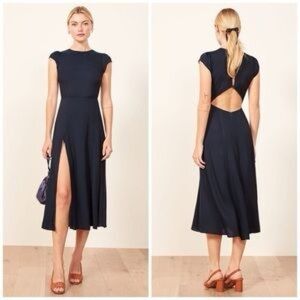 Reformation Navy Backless Dress